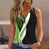 Top sin mangas para mujer – Cuello en V – Corte fluido – Botones decorativos – Estampado moderno