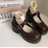 Zapatos de plataforma para mujer – Piel sintética – Tacón bloque – Punta redondeada retro