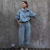 Conjunto de ropa de estar por casa para mujer: corte holgado, forro polar suave, cintura alta ajustable