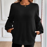Sudadera de mujer – Corte holgado – Algodón suave – Bolsillos – Mangas largas, cuello redondo