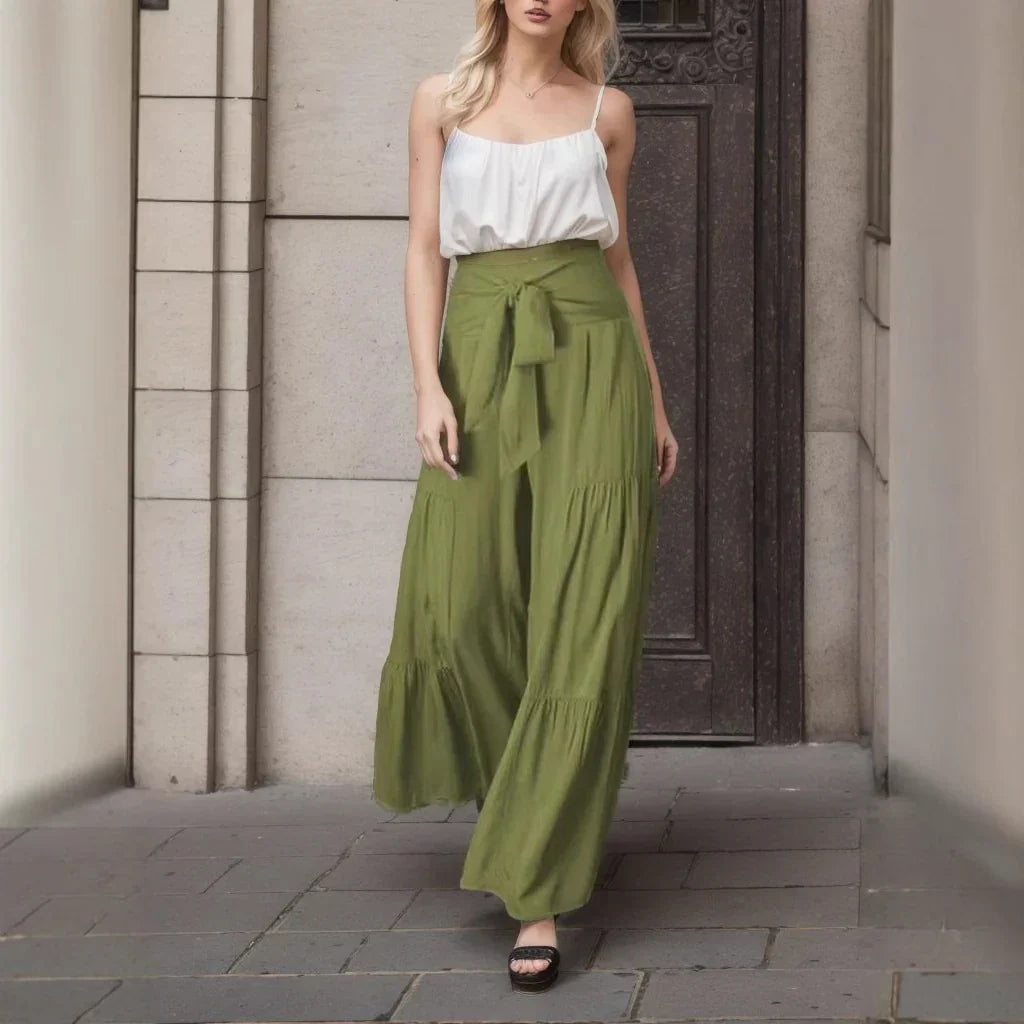Culotte de mujer – Pierna ancha – Cintura ajustable con lazo – Fibras naturales fluidas
