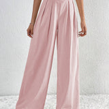 Pantalón ancho de mujer – Cintura alta – Tejido ligero – Corte fluido con pliegues y bolsillos