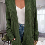 Cárdigan de mujer – Corte oversize – Punto grueso – Punto trenzado – Bolsillos delanteros