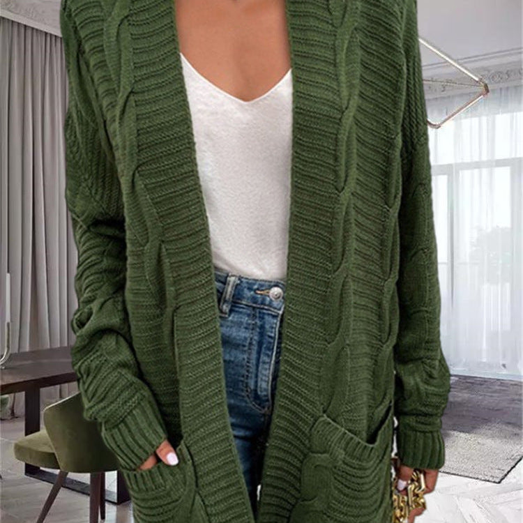 Cárdigan de mujer – Corte oversize – Punto grueso – Punto trenzado – Bolsillos delanteros