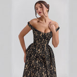 Vestido de mujer con hombros descubiertos – Cintura ajustada – Encaje – Espalda abierta elegante