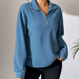Top de mujer – Suéter informal – Corte holgado – Media cremallera – Mangas largas – Algodón suave