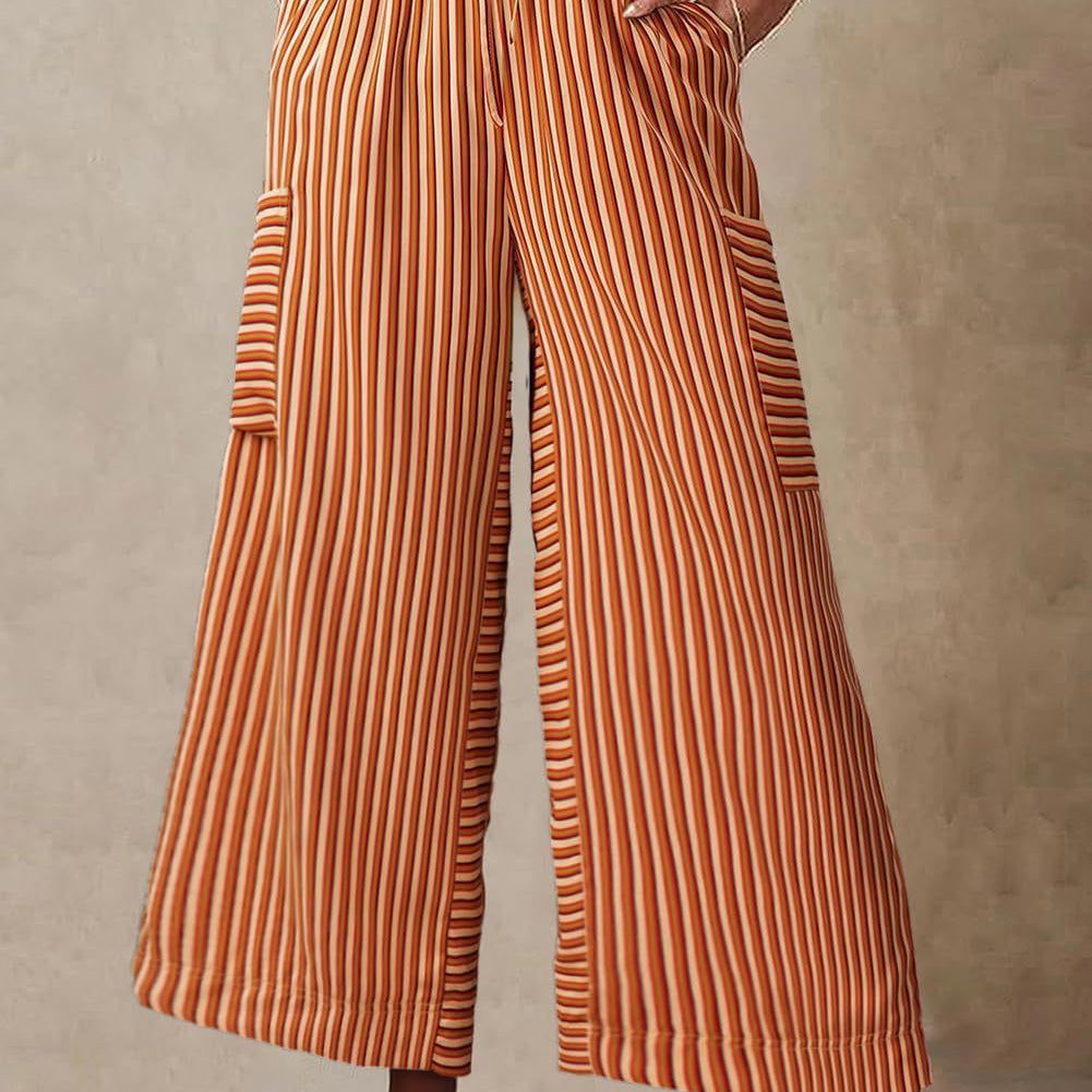 Pantalón ancho de mujer – Corte holgado – Rayas verticales – Tejido transpirable – Cintura con cordón ajustable