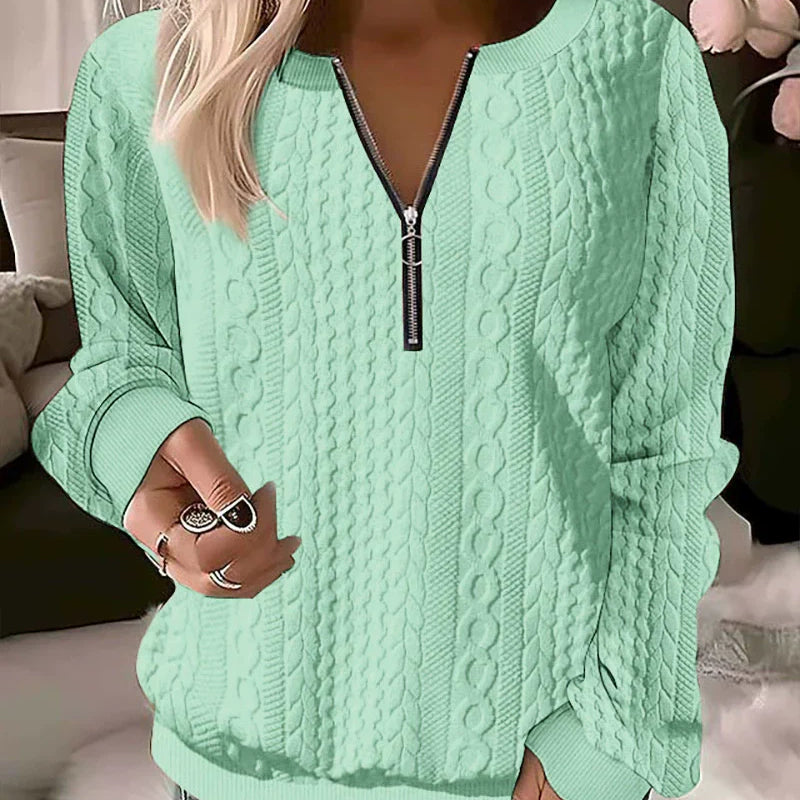 Sudadera de mujer - Punto texturizado - Corte holgado - Cuello con cremallera - Mangas largas