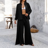 Conjunto de mujer: Camisa holgada de manga larga y pantalón ancho de cintura alta
