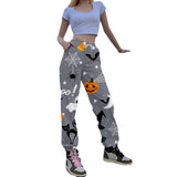 Pantalones de mujer – Corte recto relajado – Cintura elástica – Algodón – Estampado llamativo – Largo completo – Bolsillos