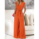 Conjunto de dos piezas para mujer: top corto con lazo delantero y pantalón ancho de cintura alta.