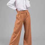 Pantalón ancho de mujer – Cintura alta – Botones decorativos – Corte largo y fluido