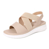 Sandalias planas para mujer – Tiras elásticas cruzadas – Punta abierta – Soporte tipo slingback