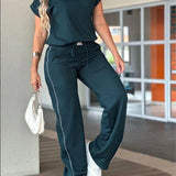 Conjunto de mujer: Top corto de manga corta, pantalón ancho y algodón transpirable.