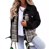 Chaqueta de mujer – Corte oversize – Paneles de mezclilla y cuadros – Mangas largas