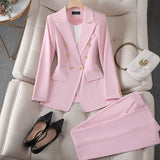 Conjunto de traje de mujer – Blazer cruzado estructurado – Pantalón recto – Tejido liso elegante