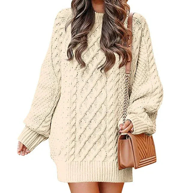 Vestido de suéter para mujer – Corte extragrande – Punto trenzado – Largo hasta la rodilla – Mangas largas