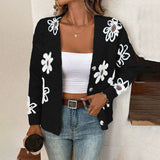 Cárdigan de mujer – Punto de lana – Corte holgado – Estampado jacquard floral – Abotonado