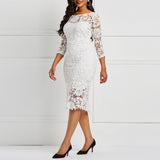Vestido de encaje para mujer – Corte ajustado – Bordado floral – Mangas 3/4 transparentes