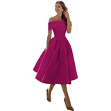 Vestido de mujer con hombros descubiertos - Corte entallado - Falda acampanada - Elegante y sofisticado