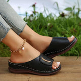 Sandalias de cuña para mujer – Fáciles de poner – Tira ancha – Elegante diseño perforado