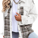 Chaqueta de mujer – Corte oversize – Paneles de mezclilla y cuadros – Mangas largas