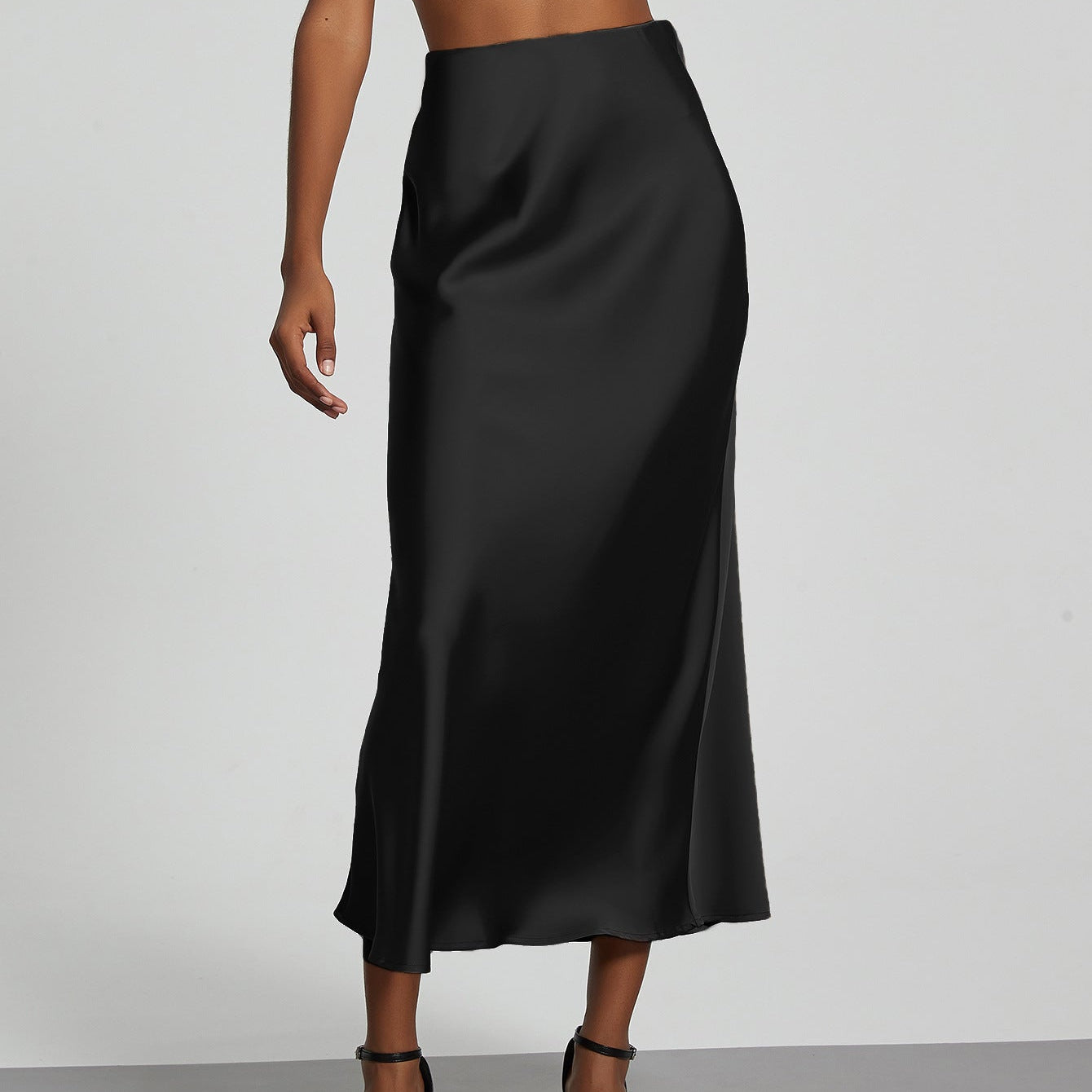 Falda midi de mujer - Satén fluido - Corte elegante y acampanado