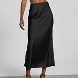 Falda midi de mujer - Satén fluido - Corte elegante y acampanado