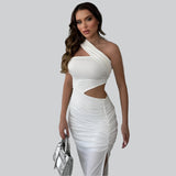 Elegante vestido largo asimétrico de un solo hombro con aberturas para mujer