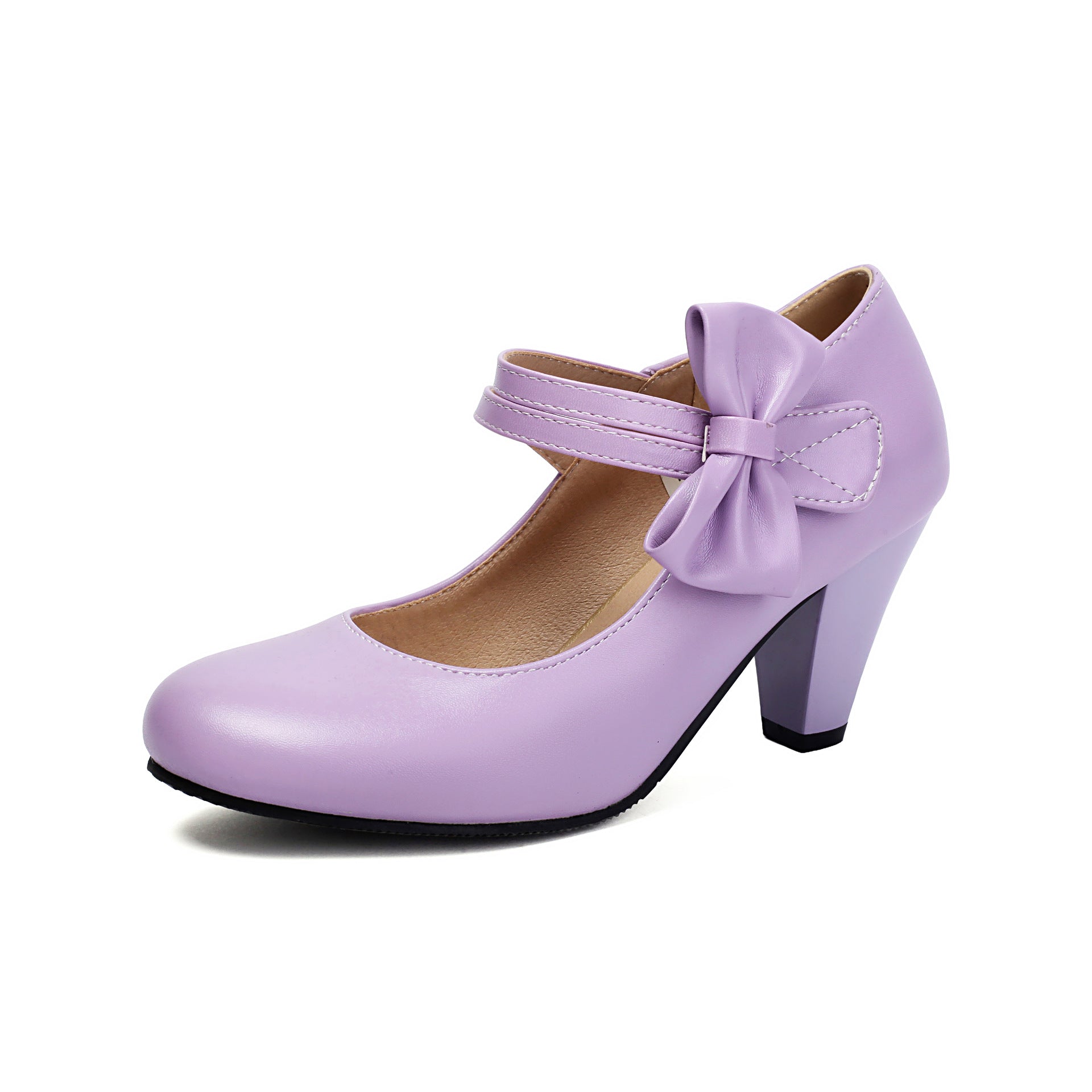 Zapatos de tacón de mujer – Punta cerrada – Doble tira – Lazo elegante