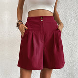 Pantalones cortos de mujer - Cintura alta - Corte holgado y fluido - Botones elegantes - Con bolsillos