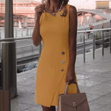 Vestido sin mangas para mujer – Corte entallado – Cuello alto – Botones decorativos – Mini elegante