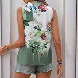 Top de cuello halter para mujer – Corte entallado – Sin mangas – Estampado floral – Detalle de lazo