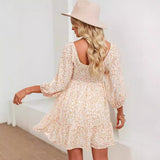 Vestido de mujer de corte A – Mezcla de algodón – Cuello en U – Mangas cortas – Estampado floral – Corte holgado
