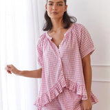 Conjunto de camisa y pantalón para mujer – Corte holgado – Tejido ligero – Detalles de volantes