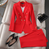 Conjunto de traje de mujer – Blazer cruzado estructurado – Pantalón recto – Tejido liso elegante