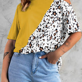 Camiseta de mujer – Corte holgado – Hombros descubiertos – Estampado animal asimétrico