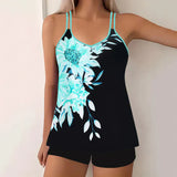 Tankini para mujer – Conjunto de 2 piezas – Cuello en V – Tirantes finos – Ajuste cómodo