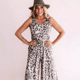Mono sin mangas para mujer – Estampado de leopardo – Corte holgado – Piernas anchas – Cuello en V