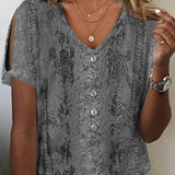 Blusa de mujer – Corte holgado – Cuello en V – Tejido transpirable – Estilo bohemio bordado