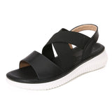 Sandalias planas para mujer – Tiras elásticas cruzadas – Punta abierta – Soporte tipo slingback