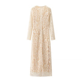 Vestido de encaje para mujer – Corte entallado – Mangas largas – Elegante escote en pico