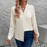 Blusa de mujer – Corte fluido – Mangas largas de encaje – Tejido texturizado de lujo