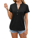 Camiseta Henley para mujer – Corte holgado – Mangas cortas con vuelta – Tejido transpirable