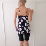 Traje de baño de mujer – Corte evasé – Tirantes finos – Pantalón corto incorporado – Estampado floral