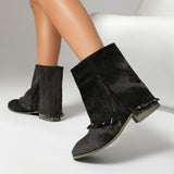 Botines de mujer – Corte relajado – Tacón plano – Tejido efecto denim desgastado – Fáciles de poner