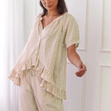 Conjunto de camisa y pantalón para mujer – Corte holgado – Tejido ligero – Detalles de volantes