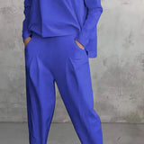 Traje de dos piezas para mujer – Corte ajustado – Top de manga larga con cuello redondo – Pantalones ajustados