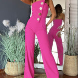 Mono de mujer – Corte entallado – Piernas acampanadas – Bustier – Botones decorativos
