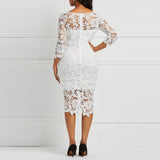 Vestido de encaje para mujer – Corte ajustado – Bordado floral – Mangas 3/4 transparentes